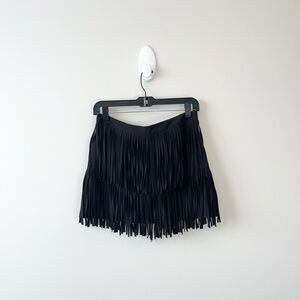 Love Spray Black Fringe Mini Nylon Skirt Boho Western Festival Size Medium